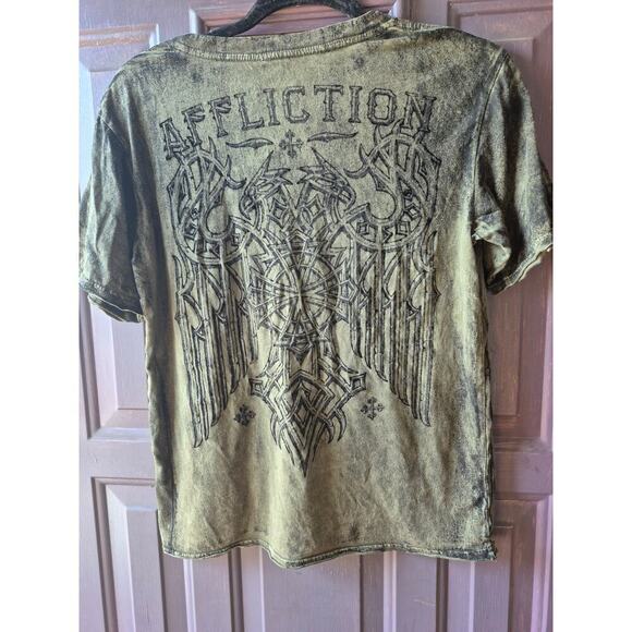 Affliction Y2k Live Fast Mens t-shirt size large army green 100% cotton - Picture 2 of 5